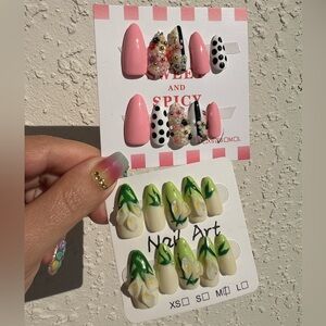 Floral Press On Handmade Nails 2 Sets of 10 Nails Small Almond